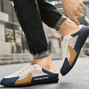 Cacruffl Men's Stylish Sneakers - Navy, White, and Tan